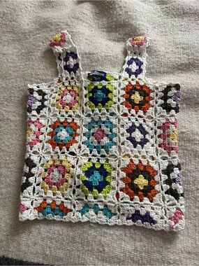 Freshman Crochet Tank Top White with Multicolor Granny Squares